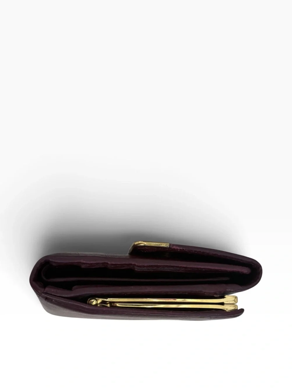 Vintage Cartier Burgundy Leather Long Wallet Kiss Lock Coin Purse Gold Tone